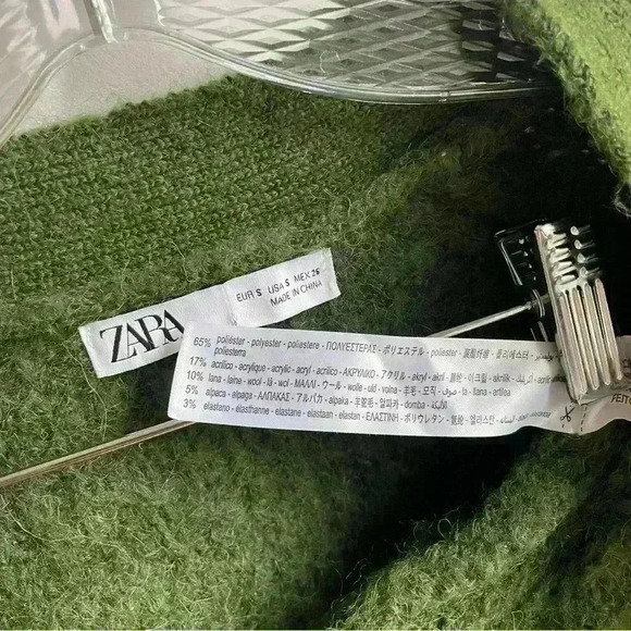 Zara Purl Knit Button Front Alpaca Wool Dark Green Oversized Cardigan size S - Picture 9 of 10